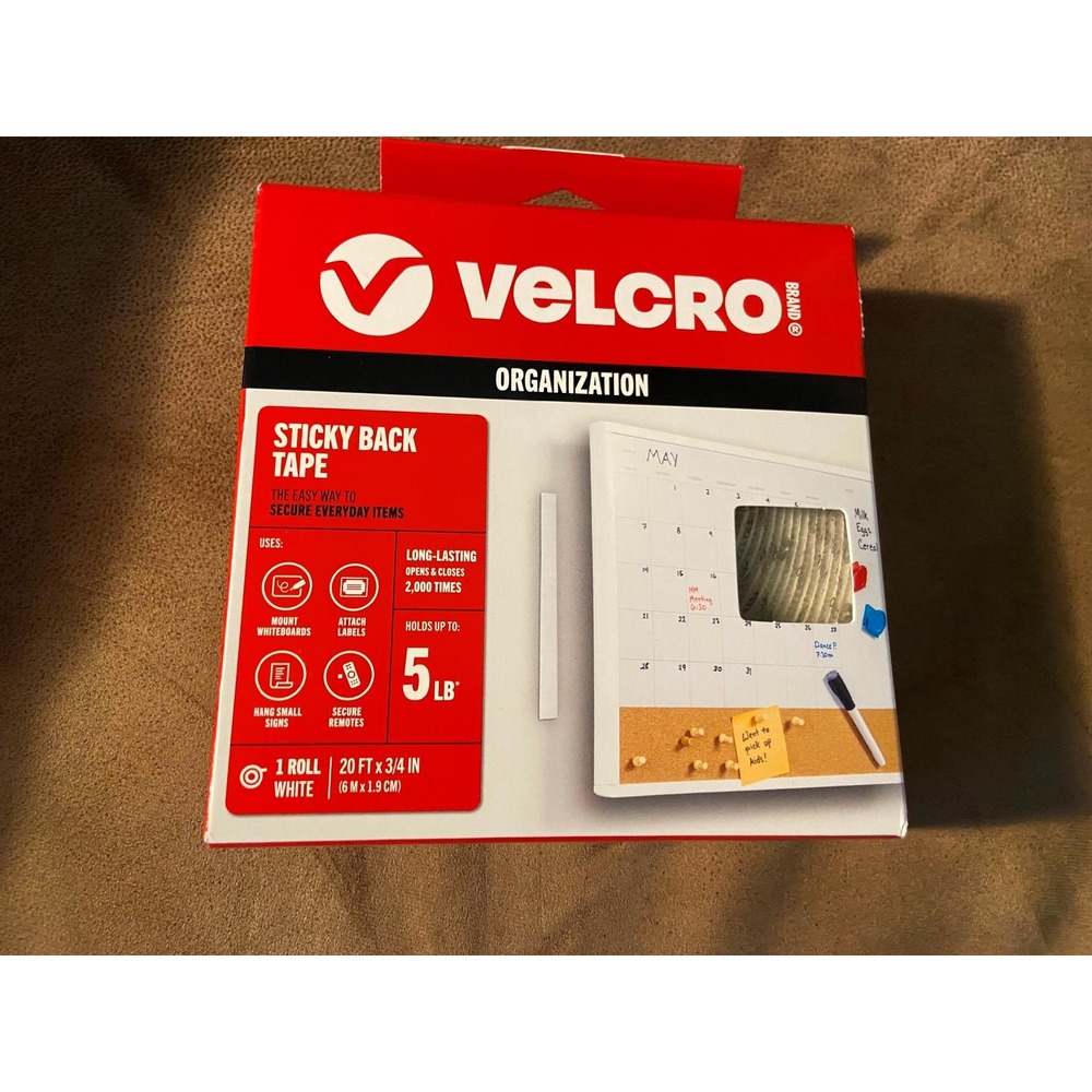 NIP VELCRO Brand Organization Sticky Back Tape 20 ft x 3/4 in Holds 5 lb White